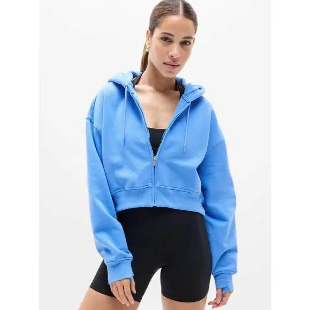 Athleta M Forever Fleece Ultra Crop Cornflower Blue Medium
